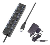 Hub USB Renkforce 7 ports commutable individuellement, avec LEDs de statut, avec port de charge iPad noir