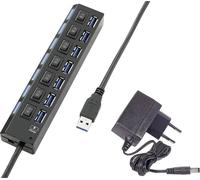 Hub USB 3.0 Renkforce 7 ports commutable individuellement, avec LEDs de statut, avec port de charge iPad noir