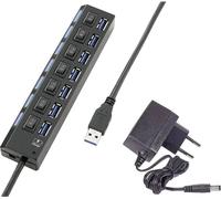 Hub USB Renkforce 7 ports commutable individuellement, avec LEDs de statut, avec port de charge iPad noir