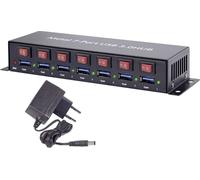 Hub USB Renkforce RF-3269622 7 ports boîtier métallique, commutable individuellement, pour montage mural noir