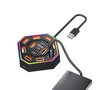 Hub USB - Station D'extension PC+ABS 13 Ports | Adaptateur Multiport 2.0 9,5 X 9,5 Cm avec Lumière Ambiante 7 Couleurs | Idéal pour Les Ordinateurs Portables, Leš Ordinateurs De Bureau Et Leš Post