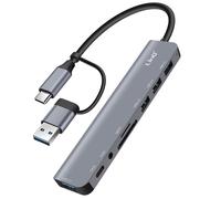 Hub USB Support OTG 5 Gbps Lecteur Carte SD / TF et Audio Jack 3.5mm LinQ Gris