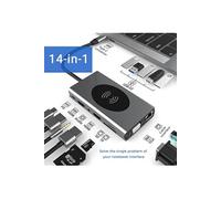 Hub USB Type-C avec chargeur sans fil, adaptateur 14 en 1 USB C avec Ethernet, 2 HDMI, VGA, 5 USB3.0 ,PD, lecteur de carte SD TF et SD carte ,