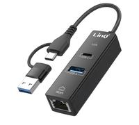 Hub USB USB-C 3-en-1 avec USB 2.0 / USB-C Power Delivery / Ethernet RJ45 LinQ Noir