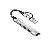 Hub USB USB-C 4-en-1 avec 2x USB 2.0 et 2x USB-C Audio et Synchronisation LinQ Gris