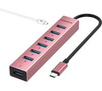 Hub USB USB-C vers USB, 8 en 1 avec 7 ports de transfert de données USB 3.0 et entrée PD 5 V/3 A pour adaptateur USB, en alliage d'aluminium, extension de coque pour ordinateur portable, compatible