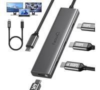 Hub vidéo USB-C NEWQ Type C Hub 3.2 avec Surveillance du Courant Inverse, Double Affichage vidéo 4K à 30-60 Hz, 4 Ports USB-C 3.2 GEN2 10 Gbit/s, Prise en Charge PD 100 W Max, avec câble vidéo