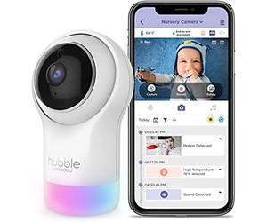 Hubble Pal Glow - Camera Wi-Fi Connectée HD1080p Inclinable à Distance Avec Zoom Numérique, Communication Bi-directionnelle Pour Une Surveillance Bébé ou d'un Animal de Compagnie, Blanc