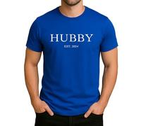 Hubby EST. Année - Personnalisé Nom de Mari Established Design T-shirt Homme, bleu, L