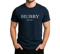 Hubby EST. Année - Personnalisé Nom de Mari Established Design T-shirt Homme, Bleu marine, L