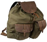 Hubertus Sac à dos de chasse en toile, vert olive, robuste et indéchirable, avec véritable cuir de buffle, sac à dos de randonnée indestructible., Olive (vert), 55 x 50 cm