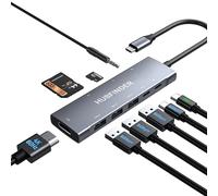 HUBFINDER Hub USB C 9 en 1 USB C vers HDMI avec alimentation 4K, 100 W, 3 ports USB 3.0 et USB-C 5 Gbit/s, lecteur de carte SD/TF, prise casque 3,5 mm, pour MacBook Air, MacBook Pro, iPad Pro