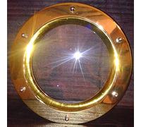 Hublot pour portes intérieures 350 mm, couleur or, verre clair | acier inoxydable, style bord de mer, epaisseur de la porte : 40mm, écrous à chapeau, portholes.bullaugen