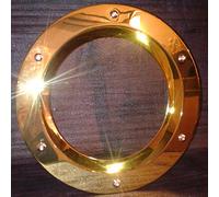 Hublot pour portes intérieures 350mm, couleur or, verre clair | acier inoxydable, style bord de mer, epaisseur de la porte : 40mm, écrous douilles chromés, portholes.bullaugen