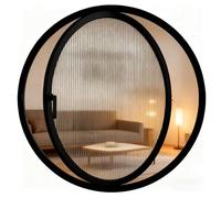 Hublot Rotatif Rond,Fenêtre En Verre Ondulée,Fenêtre À Battant Pivotante,Fenêtre Coulissante Encastrée,Fenêtres De Hangar Rondes,Conception De La Poignée Pour Garage(Black,60cm/23.6in)