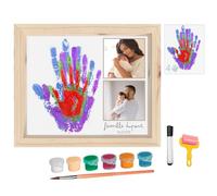 HuBorns - Cadre Empreinte Main Famille et Empreinte Main Pied Bebe avec Espace pour 4 Empreintes, Kit Empreinte Bebe pour Peindre les Mains de Toute la Famille, Cadeau Bebe Naissance