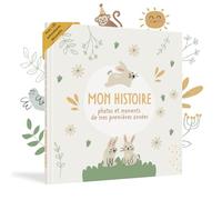 HuBorns - Livre de Naissance pour Coller des Photos et Écrire avec plus de 50 Pages et Autocollants, Album Photo Bebe de Première Année jusqu'à ses 5, Idéal comme Cadeau Naissance (Lapins, Français)