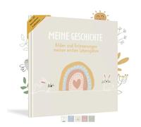 HuBorns - Livre de Naissance pour Coller des Photos et Écrire avec plus de 50 Pages et Autocollants, Album Photo Bebe de Première Année jusqu'à ses 5, Idéal comme Cadeau Naissance (Beige, Allemand)