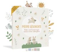 HuBorns - Livre de Naissance pour Coller des Photos et Écrire avec plus de 50 Pages et Autocollants, Album Photo Bebe de Première Année jusqu'à ses 5, Idéal comme Cadeau Naissance (Lapins, Allemand)