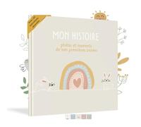 HuBorns - Livre de Naissance pour Coller des Photos et Écrire avec plus de 50 Pages et Autocollants, Album Photo Bebe de Première Année jusqu'à ses 5, Idéal comme Cadeau Naissance (Beige, Français)