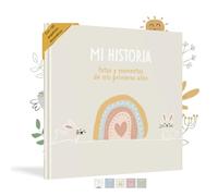 HuBorns - Livre de Naissance pour Coller des Photos et Écrire avec plus de 50 Pages et Autocollants, Album Photo Bebe de Première Année jusqu'à ses 5, Idéal comme Cadeau Naissance (Beige, Espagnol)