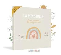 HuBorns - Livre de Naissance pour Coller des Photos et Écrire avec plus de 50 Pages et Autocollants, Album Photo Bebe de Première Année jusqu'à ses 5, Idéal comme Cadeau Naissance (Beige, Italien)