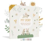 HuBorns - Livre de Naissance pour Coller des Photos et Écrire avec plus de 50 Pages et Autocollants, Album Photo Bebe de Première Année jusqu'à ses 5, Idéal comme Cadeau Naissance (Lapins, Anglais)