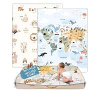 HuBorns - Tapis Bebe Pliable 180x140 cm, Tapis d'Eveil Bebe Reversible avec Bord Renforcé pour Plus Sécurité, Tapis de Jeux Bebe Epais avec Protection Anti-Chute, Tapis Exterieur Lavable (CARTE M)