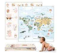 HuBorns - Tapis Bebe Pliable 200x180, Tapis d'Eveil Bebe Reversible avec Bord Renforcé pour Plus Sécurité, Tapis de Jeux Bebe Epais avec Protection Anti-Chute, Tapis Exterieur Lavable (Carte)