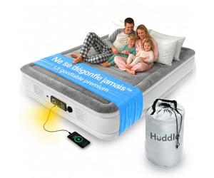 Huddle Never Deflate™ Matelas Gonflable Super King 180 x 213 x 46 cm avec Pompe Intégrée, Lauréat Good Housekeeping, Lit d’Appoint Autogonflant avec USB et Veilleuse