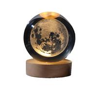 HuddleGlow 1 Ensemble de Veilleuse de Couleur Cristal avec Boule de Cristal Sculptée à L'Intérieur, Ornement, Cadeau Étoilé avec Base en Bois, Lune