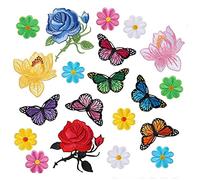 HuddleGlow 20 PièCes SéRies Fleurs Papillon Fer sur des Patchs Coudre sur des Patchs D'Appliques de Broderie pour L'Artisanat d'art Bricolage DéCor, Jeans, Vestes,