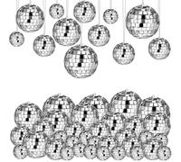 HuddleGlow 54 Pièces Boule Disco, Décoration de Boule Disco Suspendue, Mini Boule Disco Argentée, Décoration de Gâteau, Boule à Miroir, Décorations de Mariage et de Noël