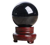 HuddleGlow 80MM Noir Naturel SphèRe Grosse Boule de Cristal Pierre de GuéRison avec Base
