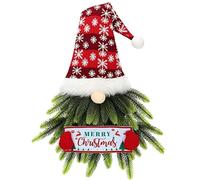 HuddleGlow Couronne de Noël pour Porte D'Entrée GNOME Éclairé Couronne de Porte de Noël Artificielle Père Noël Panneau Suspendu pour Porte