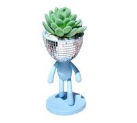 HuddleGlow Jolies Jardinières Succulentes Artificielles, Mini-Pot en Plastique Faux Décor, Pots Créatifs en Forme Humaine Bleu