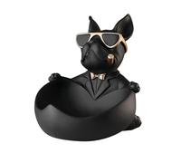 HuddleGlow Sculpture de Bouledogue Français avec Plateau - Statue de Chien en Résine, Porte-Clés, Boîte de Rangement pour L'Entrée, Figurine d'animal de Décoration Intérieure