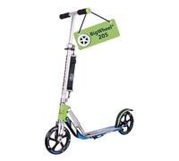 HUDORA BigWheel 205 Scooter - Trottinette stable en aluminium - Réglable en hauteur & pliable avec béquille - Trottinette sportive pour enfants & adultes jusqu'à 100kg, vert/bleu