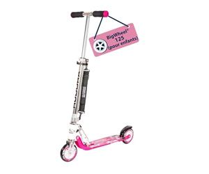 HUDORA BigWheel Scooter 125 - rose - Trottinette en aluminium sûre et de haute qualité pour enfants - Réglable en hauteur pour jusqu'à 100kg - Trottinette pliable stable avec sangle de transport