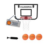 HUDORA Mini-Panier de Basket d'intérieur - Set avec 3 Ballons et Pompe - Panier pour Chambre/Bureau - Anneau à Ressort et Panneau en PVC - Fixation pour Porte - pour Chambre d'enfant ou Appartement