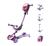 HUDORA Trottinette 4-en-1 Enfant Design Monstre - Jouet évolutif et Tri-Scooter - Roues LED et Sac à Dos - réglable en Hauteur - dès 12 Mois - Assis et en Mouvement - Filles et garçons - Lavender