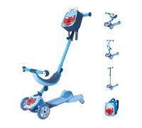 HUDORA Trottinette 4-en-1 Enfant Design Monstre - Jouet évolutif et Tri-Scooter - Roues LED et Sac à Dos - réglable en Hauteur - dès 12 Mois - Assis et en Mouvement - Filles et garçons - Cyan