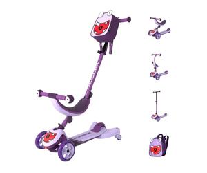 HUDORA Trottinette 4-en-1 Enfant Design Monstre - Jouet évolutif et Tri-Scooter - Roues LED et Sac à Dos - réglable en Hauteur - dès 12 Mois - Assis et en Mouvement - Filles et garçons - Lavender