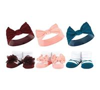 Hudson Baby Infant Girl Headband and Socks Giftset, Burgundy Teal, One Size