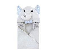 Hudson Baby Unisex Baby Cotton Animal Face Hooded Towel, White Dots Gray Elephant, One Size
