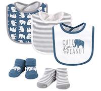 Hudson Baby Unisex Baby Cotton Bib and Sock Set, Blue Elephant, One Size