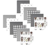 Hudson Baby Unisex Baby Flannel Cotton Washcloths 12-Pack, Farm Friends Grey, One Size