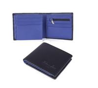 Hudson & James Designer London Portefeuille en cuir véritable pour homme avec porte-cartes de crédit à deux volets Protection RFID sans contact avec boîte cadeau, Carbone noir/bleu, M, Contemporain