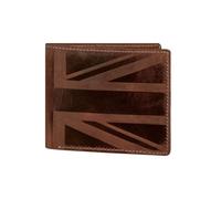 Hudson & James Designer London Portefeuille en cuir véritable vieilli pour homme avec poche zippée pour pièces de monnaie et porte-cartes Motif Union Jack, Brun rougeâtre, M, Décontracté