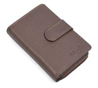 Hudson & James Portefeuille en cuir véritable pour femme avec blocage RFID, poche zippée, porte-cartes, porte-monnaie avec fenêtre pour carte d'identité, marron, M, Contemporain